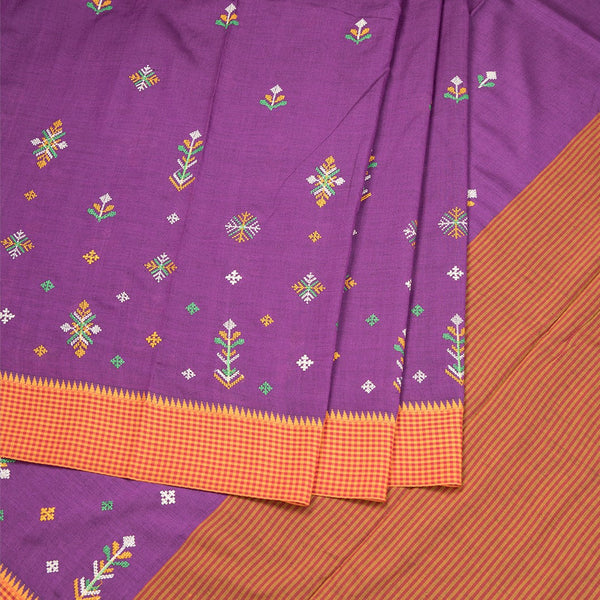 Dharwad Cotton Purple Thread Embroidered Saree