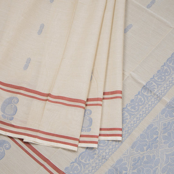 Cream Negamam Cotton Thread Embossed Saree