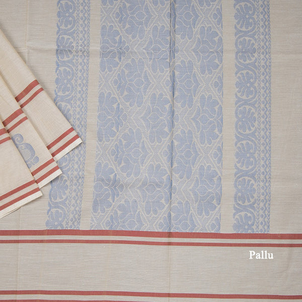 Cream Negamam Cotton Thread Embossed Saree