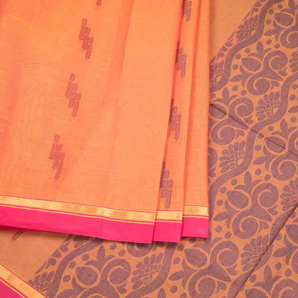 Orange Negamam Cotton Thread Embossed Saree 02