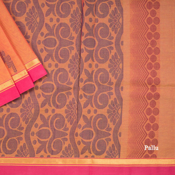 Orange Negamam Cotton Thread Embossed Saree 02