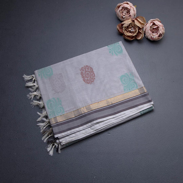 Grey Negamam Cotton Thread Embossed Saree