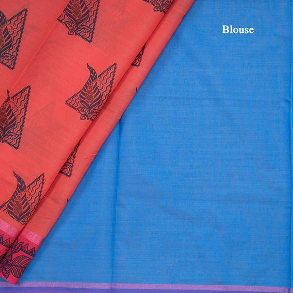 Red Poly Cotton Printed Saree 02