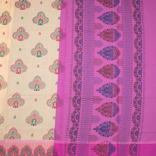 Peach Poly Cotton Printed Saree 02