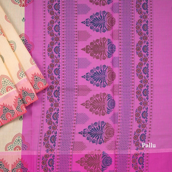 Peach Poly Cotton Printed Saree 02
