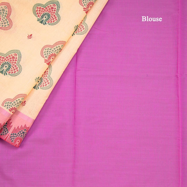 Peach Poly Cotton Printed Saree 02