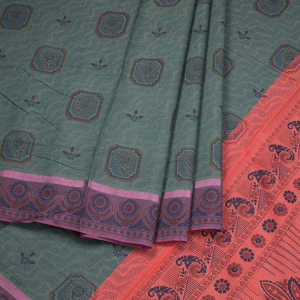 Dark Green Poly Cotton Printed Saree 03