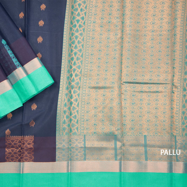 Silk Cotton Navy Blue Zari Worked Saree 02