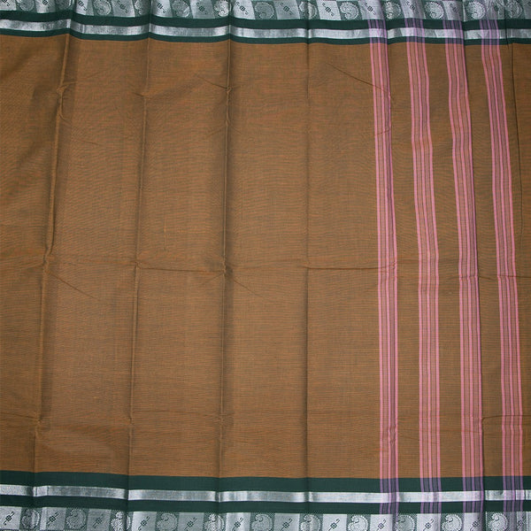 Brown Chettinad Cotton Silve Zari Border Without Blouse