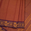 Brown Chettinad Cotton Floral Thread Border Without Blouse