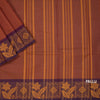 Brown Chettinad Cotton Floral Thread Border Without Blouse