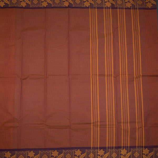 Brown Chettinad Cotton Floral Thread Border Without Blouse