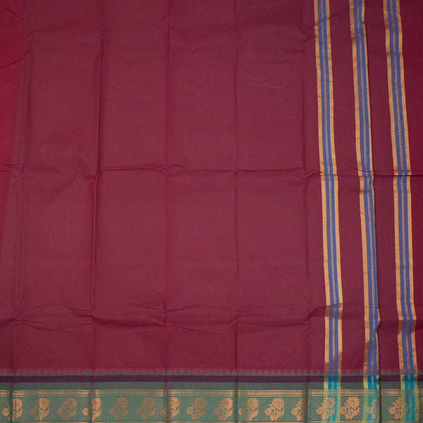 Dark Pink Chettinad Cotton Traditional Zari Border Without Blouse