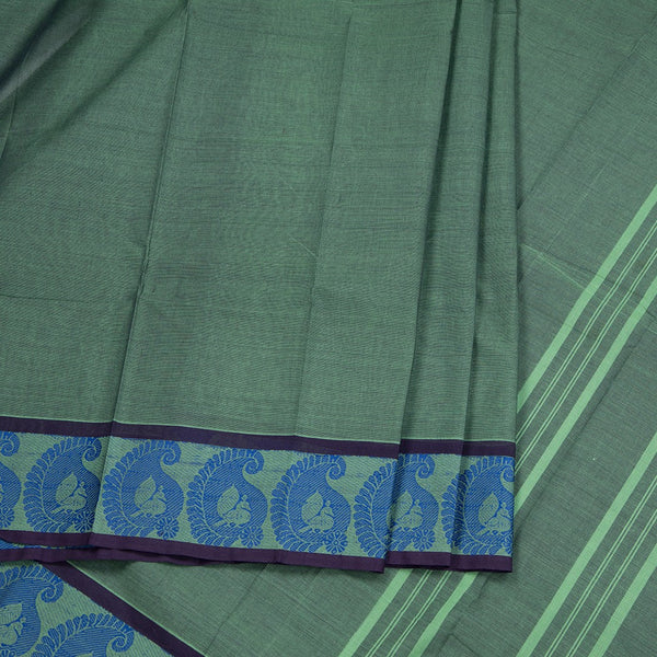 Green Chettinad Cotton Thread Border Without Blouse 02