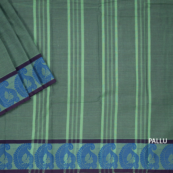Green Chettinad Cotton Thread Border Without Blouse 02