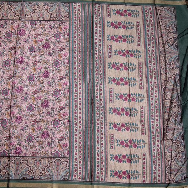 Semi Raw Silk Cream Floral Printed Saree 02