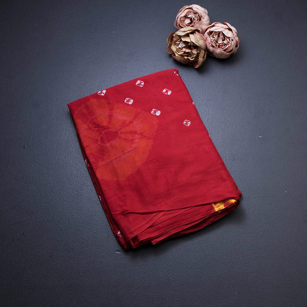 Mul Mul Cotton Red Shibori Printed Saree 02