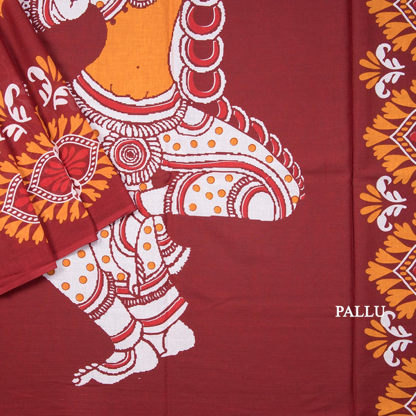 Mul Mul Cotton Maroon Kalamkari Printed Saree