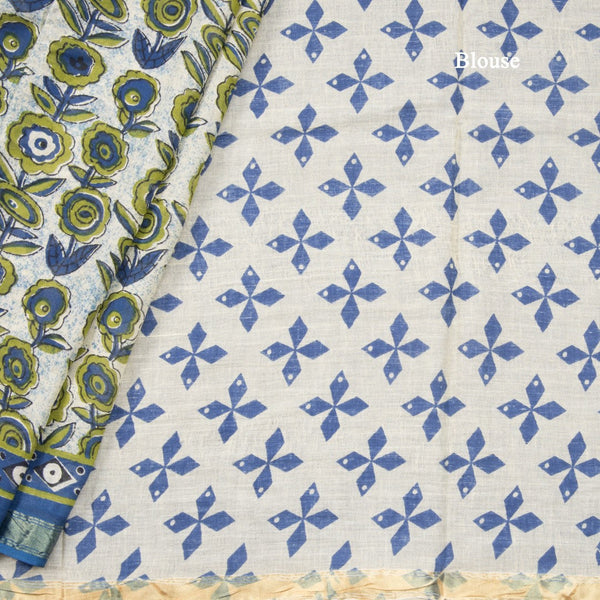 Mul Mul Cotton Cream Floral Printed Saree