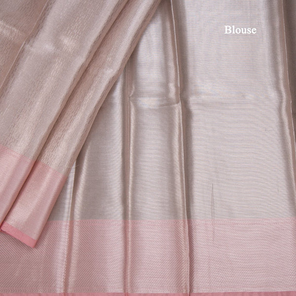 Kota Tissue Pink Saree With Zari Border