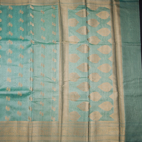 Kota Tissue Green Saree With Zari Border 02