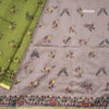 Semi Linen Olive Green Printed Saree 02