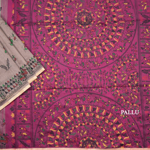 Semi Linen Bone Grey Printed Saree