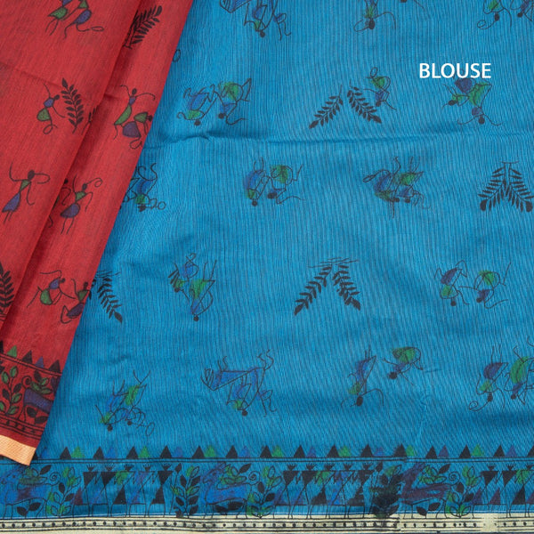 Semi Linen Red Printed Saree 02