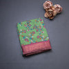 Semi Tussar Parrot Green Printed Saree