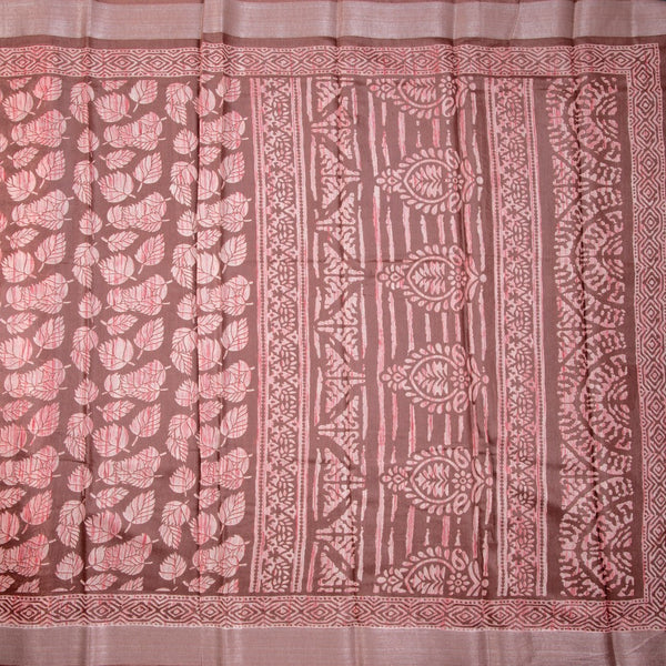 Semi Tussar Brown Printed Saree 02