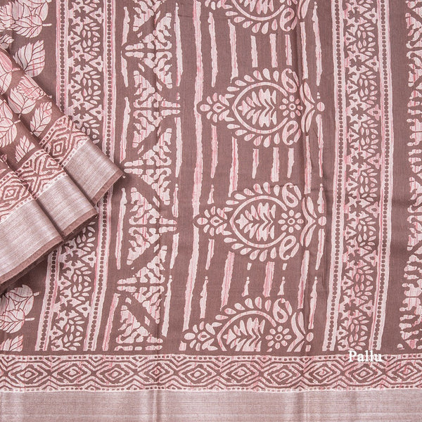 Semi Tussar Brown Printed Saree 02