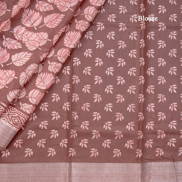 Semi Tussar Brown Printed Saree 02