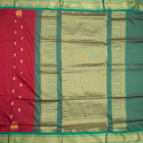 Kalyani Cotton Maroon Saree With Zari Buttas And Contrast Border 03