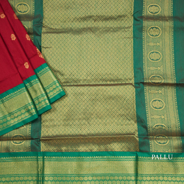 Kalyani Cotton Maroon Saree With Zari Buttas And Contrast Border 03