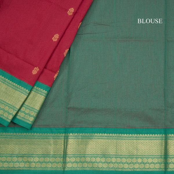 Kalyani Cotton Maroon Saree With Zari Buttas And Contrast Border 03