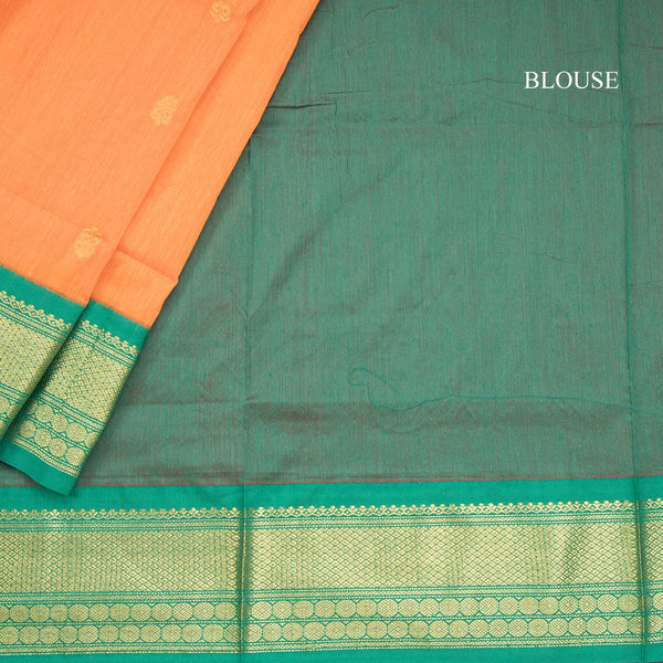 Kalyani Cotton Orange Saree With Zari Buttas And Contrast Border