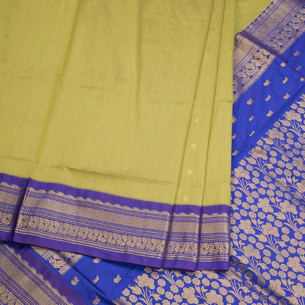 Kalyani Cotton Lime Green Saree With Zari Buttas And Contrast Border