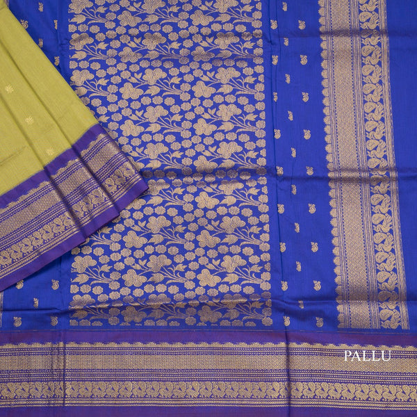 Kalyani Cotton Lime Green Saree With Zari Buttas And Contrast Border