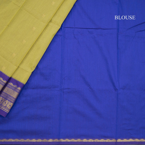 Kalyani Cotton Lime Green Saree With Zari Buttas And Contrast Border