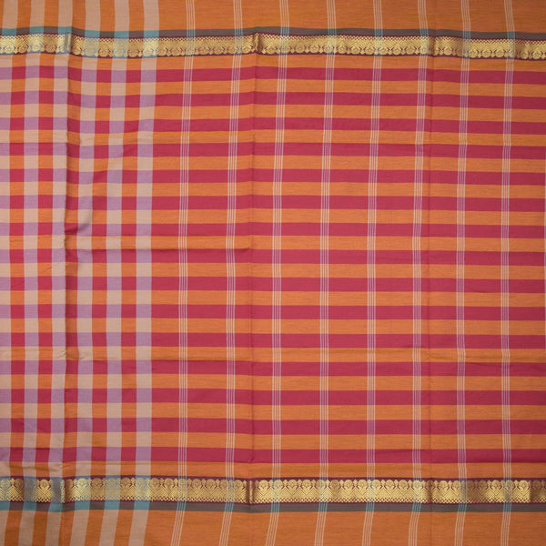 Poly Cotton Multi Colour Checked Saree 07