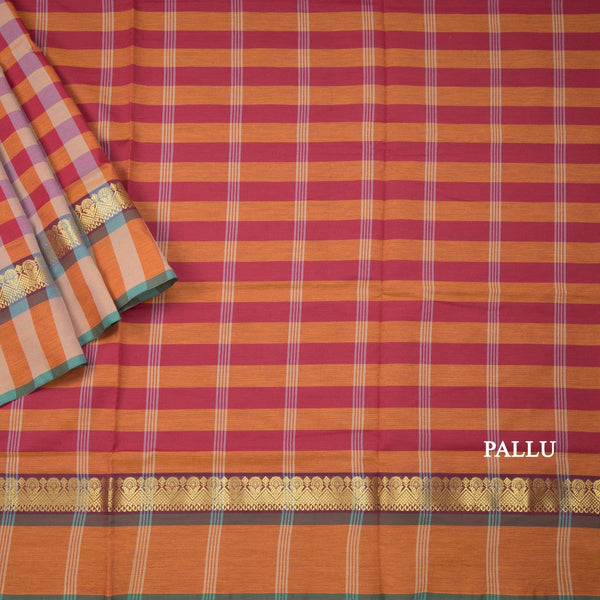 Poly Cotton Multi Colour Checked Saree 07