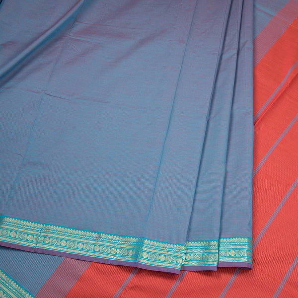 Poly Cotton Baby Blue Plain Saree