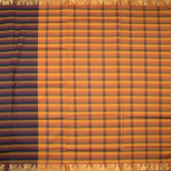 Poly Cotton Multi Colour Checked Saree 08