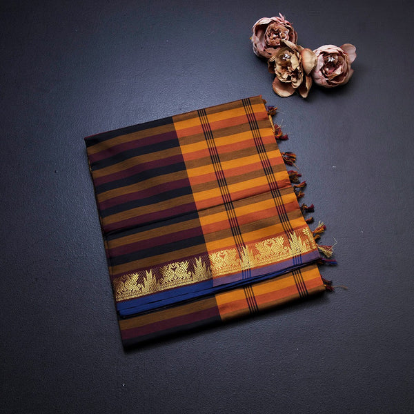 Poly Cotton Multi Colour Checked Saree 08