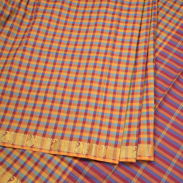 Poly Cotton Multi Colour Checked Saree 10