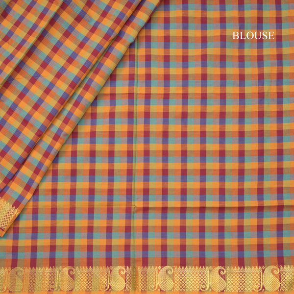 Poly Cotton Multi Colour Checked Saree 10 - Kumaran Silks