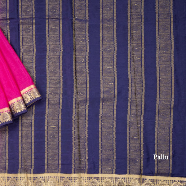 Semi Mysore Silk Magenta Pink Plain Saree 11