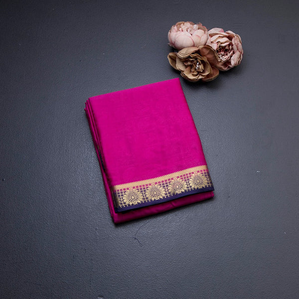 Semi Mysore Silk Magenta Pink Plain Saree 11