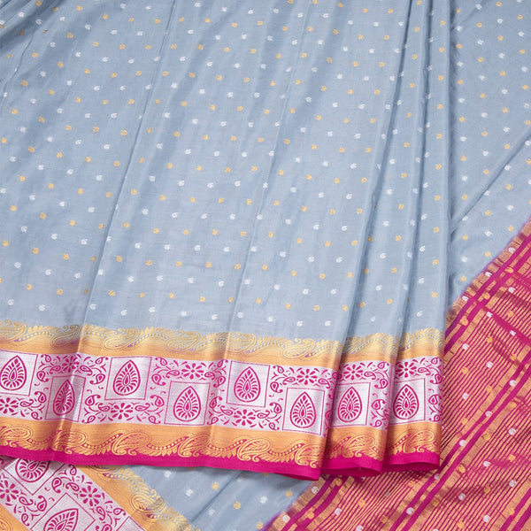 Semi Mysore Silk Grey Embroidered Saree 02