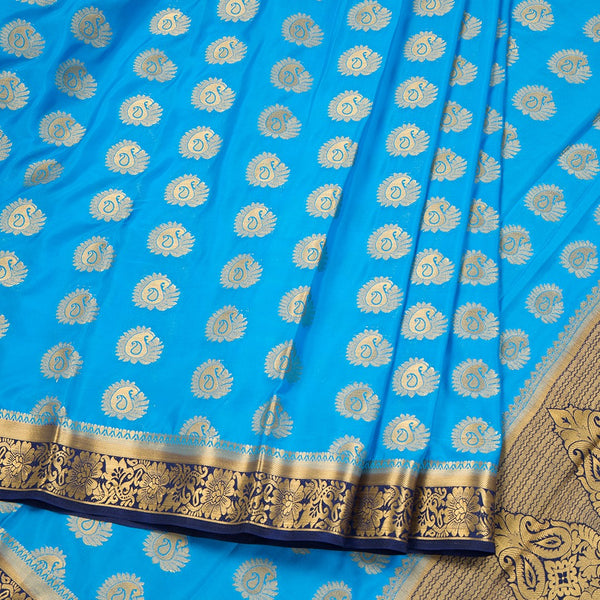 Semi Mysore Silk Sky Blue Embroidered Saree 03